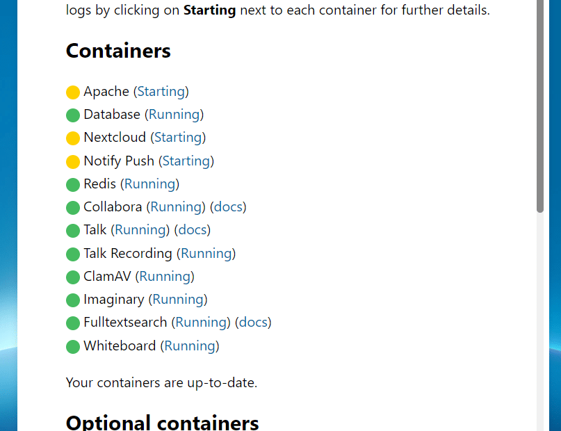 nextcloud aio container starting